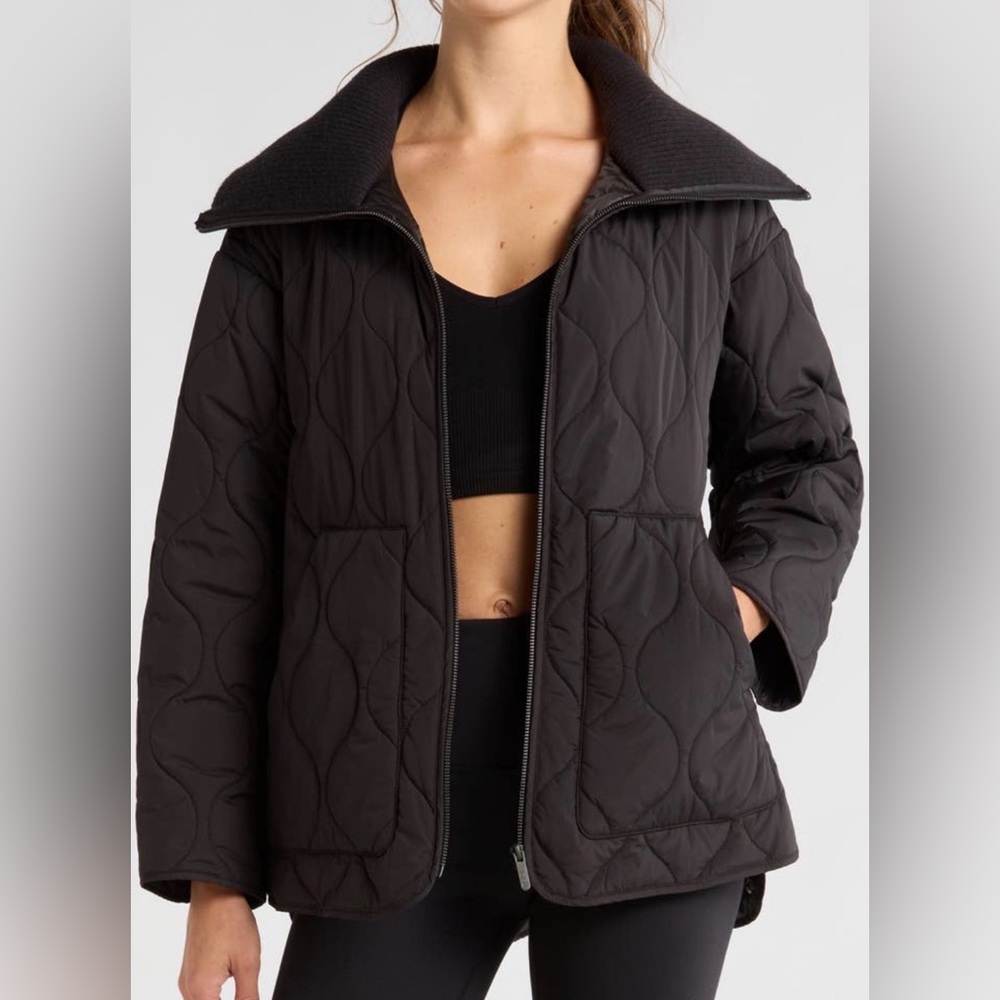 Zella Black Quilted Puffer Jacket with Knit Collar - Picture 2 of 7